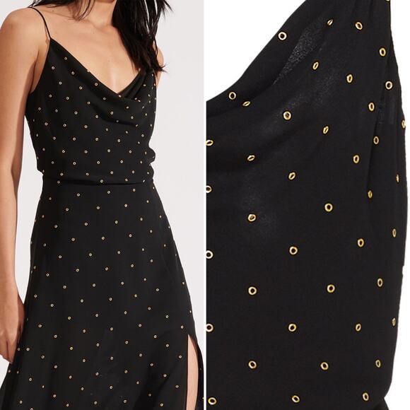 Veronica Beard Charlene Studded Crepe Dress Black Gold Size 2 Drapey Embellished - Picture 3 of 16